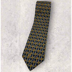 VALENTINO Silk Tie ITALY Navy Gold Gray Snail Logo W:3.8" EUC